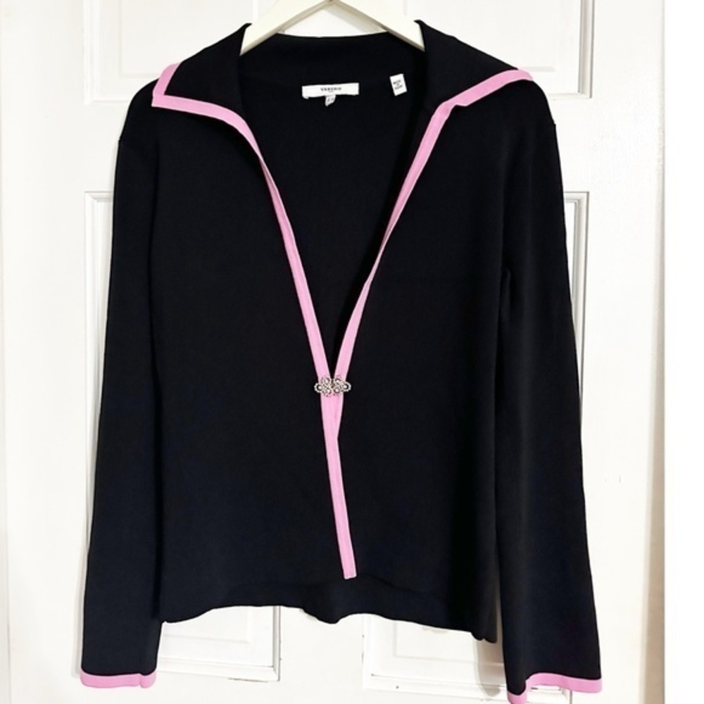 Vertigo Paris Knit Jacket Evening Black & Pink Beaded Cardigan Sz L